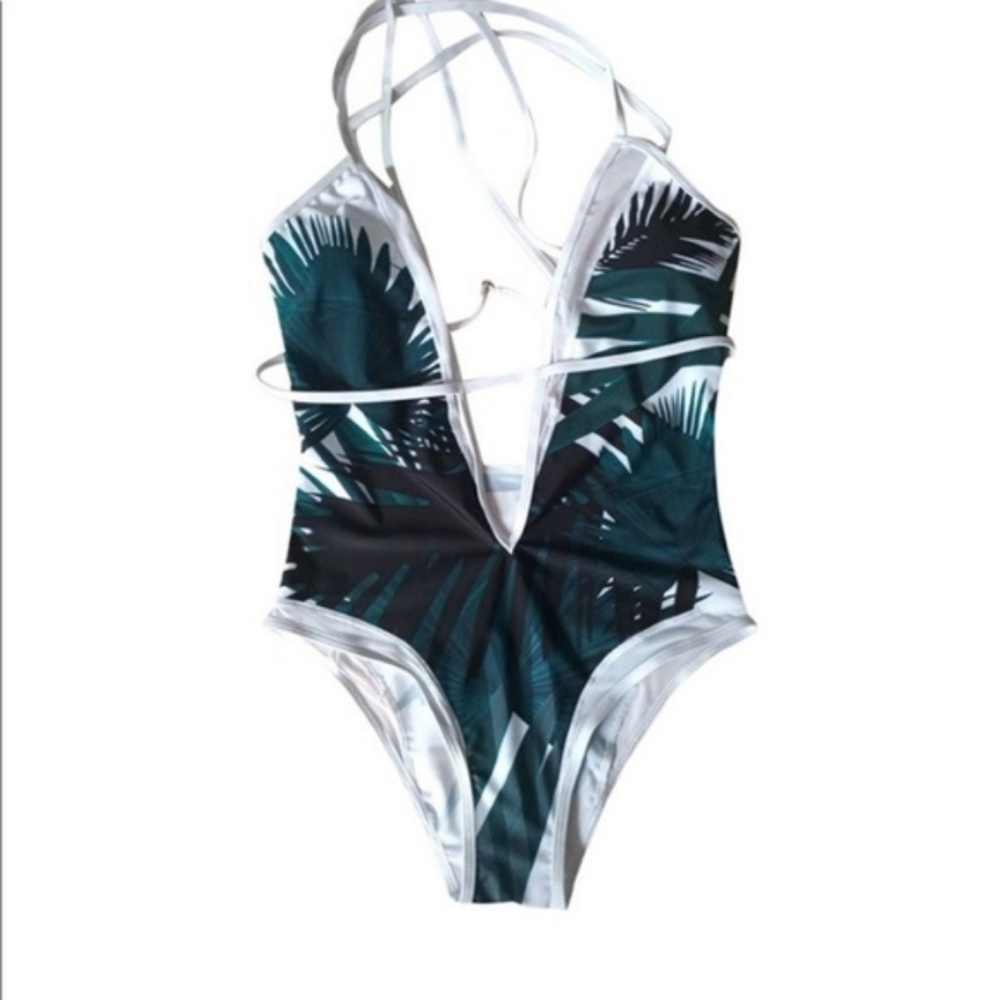 Green Palm Leaf Monokini - Size Large - Picture 3 of 5